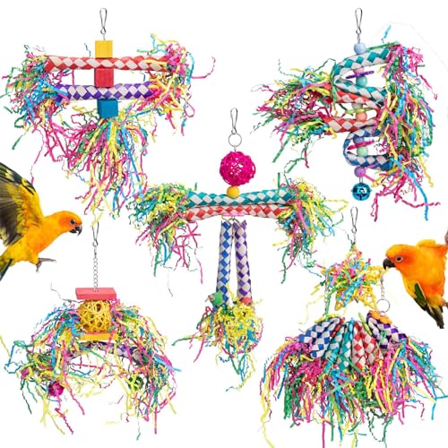 Camidy Parrot Cage Shredder Toy Bird Chewing Toys Foraging Hanging Toy Bird Loofah Toys Colorful Bamboo Hanging Toys for Small Bird Parakeets Cockatiel Conure African Grey von Camidy