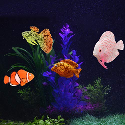 Künstliche tropische Fische für Aquarium-Dekoration, aus Silikon, leuchtende künstliche Fische mit Saugnapf, 4 Stück von Camidy