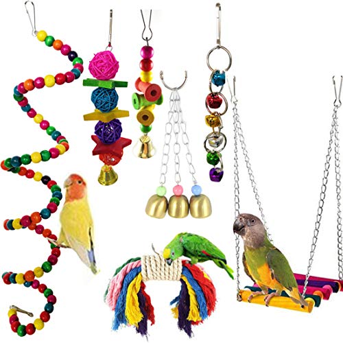 Vogelspielzeug, Camiter 7 Stück Papageienspielzeug Kauspielzeug Vögel Spielzeug Schaukel Spielzeug mit Holzleiter, Seilbarsch für Sittiche, kleine und mittelgroße Vogel Papageie Vogelspielzeug, Camiter 7 Stück Papageienspielzeug Kauspielzeug Vögel Spielzeug Schaukel Spielzeug mit Holzleiter, Seilbarsch für Sittiche, kleine und mittelgroße Vogel Papageie von CAMITER
