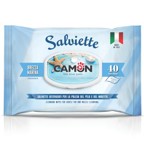 CAMON | Reinigungstücher für Hunde und Katzen, 30 x 20 cm, Packung mit 40 Stück, Duft Meeresbrise, ohne Alkohol und Parabene, hergestellt in Italien von Camon