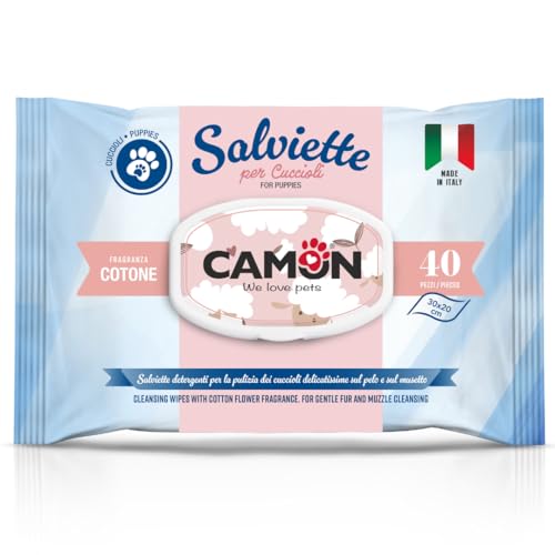 CAMON | Reinigungstücher für Welpen und Katzen, 30 x 20 cm, Packung mit 40 Stück, Duft Baumwolle, ohne Ethylalkohol und Parabene, hergestellt in Italien von Camon