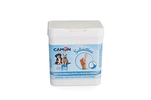 Camon Einweg-Fingertücher zur Reinigung der Ohren für Hunde und Katzen mit Aloe Vera und Hamamelis Packung mit 50 Stück von Camon