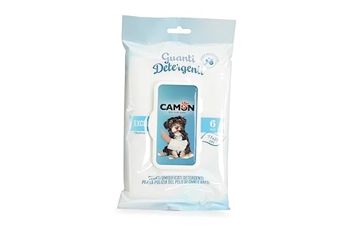 Camon Waschhandschuh für die Reinigung von Hunde- und Katzenhaaren Tuch Einweghandschuh mit Duft Excel 17 x 27 cm Wiederverschließbare Packung mit 6 Handschuhen von Camon