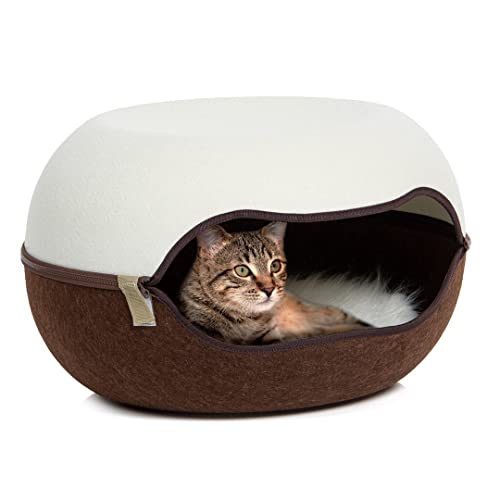 CanadianCat Company | Das Katzennest 2.0 | Katzenhöhle | Katzenbett | Creme/braun | 52 x 46 x 31 cm | Filzhöhle für Katzen von CanadianCat Company