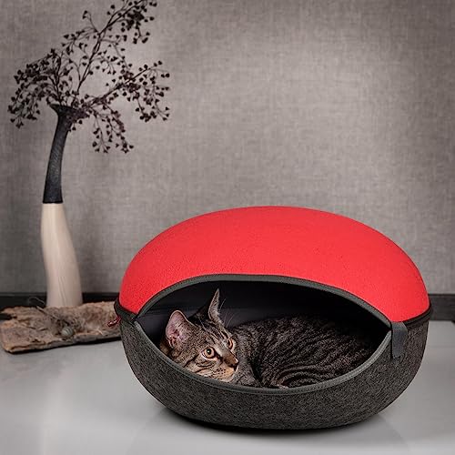 CanadianCat Company | Katzenhöhle, Katzennest in Rot anthrazit grau - das Katzenbett mit Stil Kuschelhöhle für Katzen von CanadianCat Company