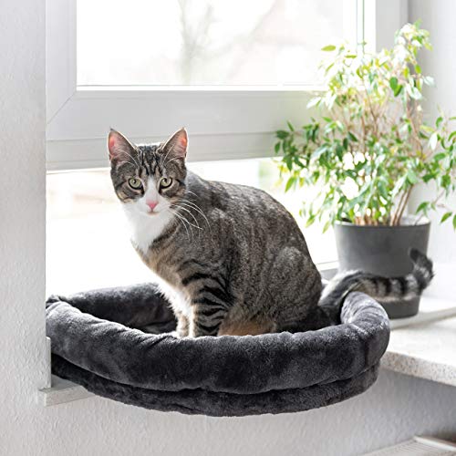 CanadianCat Company | LOVESEAT Katzen Fensterliege - Hängebett für Katzen mit weicher Polsterung für die Fensterbank - einfache Befestigung | anthrazit | 55 x 47 x 7 cm von CanadianCat Company