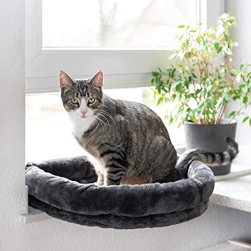 CanadianCat Company | LOVESEAT Katzen Fensterliege - Hängebett für Katzen mit weicher Polsterung für die Fensterbank - einfache Befestigung | anthrazit | 55 x 47 x 7 cm von CanadianCat Company