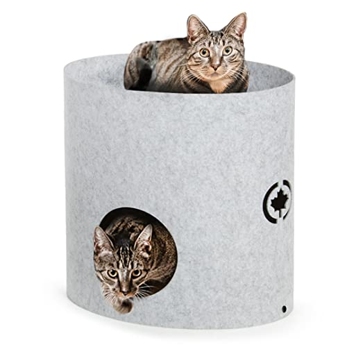 CanadianCat Company | Owen-Tower XL ca. 50cm | Etagen-Filzbett mit Kratzböden für Katzen Hellgrau - Katzenbett mit Zwei Wellpappen von CanadianCat Company