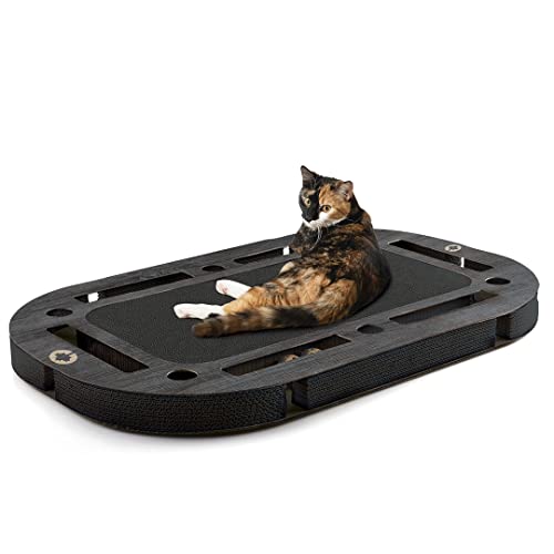 CanadianCat Company | XXL Katzenspielplatz 85 x 54 x 5,8 cm mit integrierter Kratzpappe | PlayPlate Black Edition - schwarz gemasert von CanadianCat Company