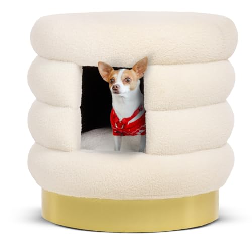 CanadianCat Company | Haustierbett Choupette - Design-Hundhütte für kleine Hunde | Hundemöbel Teddy weiß-Gold | ca. 58 x 58 x 59 cm von CanadianCat Company
