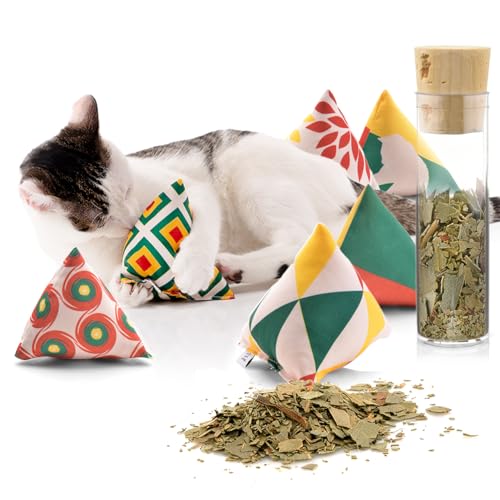 CanadianCat Company | Katzen Schmusekissen- & Spielkissen Pyramiden XL 6 Set Reggae Design, Katzenminze, nachfüllbare Katzen Pyramiden-Kissen, 6er Schmusekissen-Set von CanadianCat Company