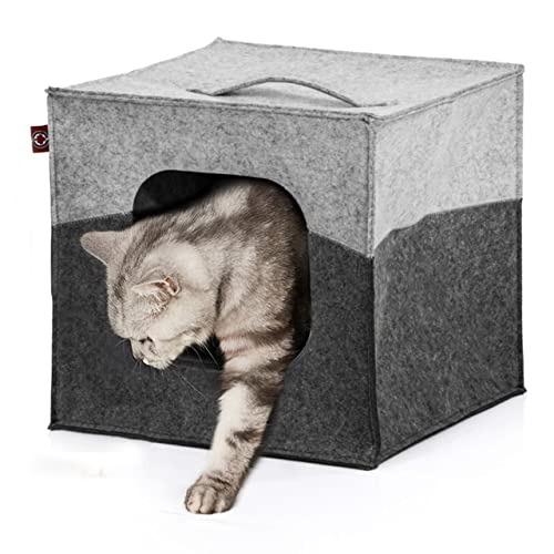 CanadianCat Company | Katzenhöhle Katzenbox aus Filz, passend für IKEA Regal Kallax und Expedit, Katzenhaus inkl. 2-Funktion-Wendekissen, hellgrau/dunkelgrau, ca. 33 x 33 x 33 cm von CanadianCat Company