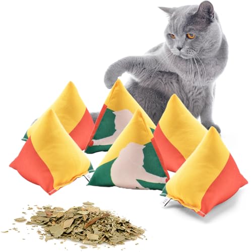 CanadianCat Company | Schmusekissen 6er Set Schmuse-Pyramide XL Reggae 3-Color mit Katzenminze, Katzenkissen, interaktives Katzenspielzeug von CanadianCat Company