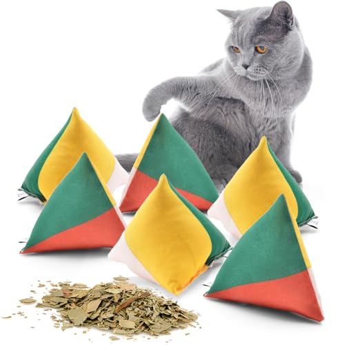 CanadianCat Company | Schmusekissen 6er Set Schmuse-Pyramide XL Reggae 4-Color mit Katzenminze, Katzenkissen, interaktives Katzenspielzeug von CanadianCat Company