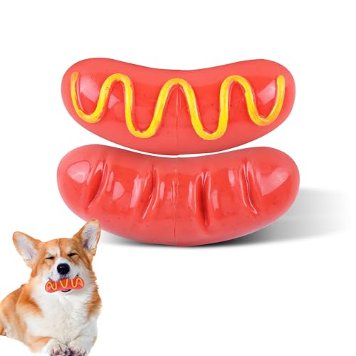 Candco Hot Dog Kauspielzeug für aggressive Kauer, langlebige Zahnreinigung und Training Plüschspielzeug für kleine, mittlere und große Hunderassen, lustiges Quietschspielzeug (2 Pack) von Candco