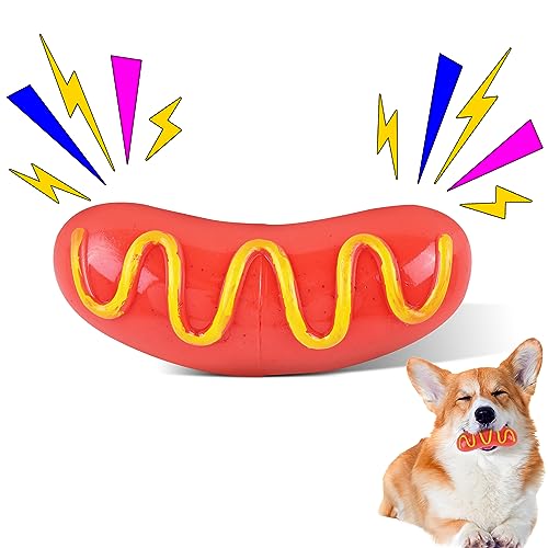 Candco Hot Dog Kauspielzeug für aggressive Kauer, langlebige Zahnreinigung und Training Plüschspielzeug für kleine, mittlere und große Hunderassen, lustiges Quietschspielzeug von Candco