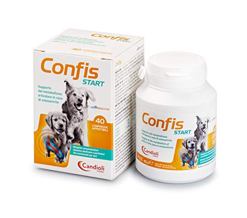 Candioli Confis Start Unterstützung des Gelenkstoffwechsels bei Osteoarthritis für ausgewachsene Hunde und Welpen, Dose mit 40 Tabletten, 80 g von Candioli