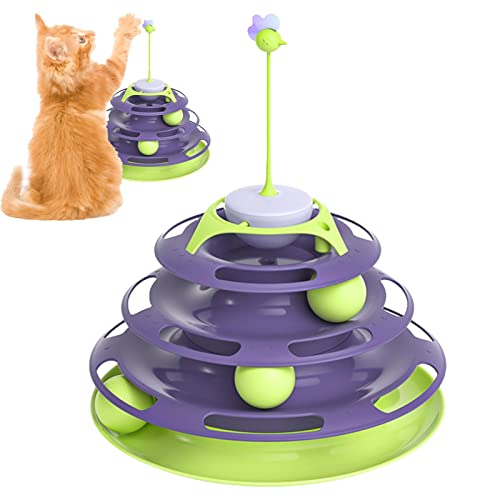 Caneem Katzen-Rollspielzeug, 4 Schichten, automatisches Rollturm, Spielzeug für Haustiere, mit Roly-Poly, tragbarer Plattenspieler, Katzenspielzeug, Bälle, interaktives Spielen für Zuhause von Caneem