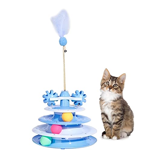Caneem Katzenballbahn | Kätzchenturm mit 3 abnehmbaren Bällen | Interaktives Katzenspielzeug, Kreisbahn DIY lustiges Spielzeug für Kätzchen geistige körperliche Übung von Caneem