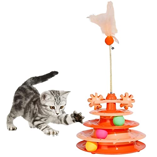 Caneem Katzenballturm | Interaktives Kätzchen-Spielzeug – Katzenfeder-Spielzeug, Haustier-Teaser-Spielzeug und Katzenroller-Spielzeug für Haustiere, lindert Langeweile von Caneem