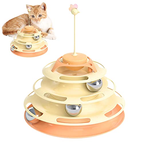 Caneem Katzenrollspielzeug, 4 Schichten Automatischer Rollturm Spielzeug Haustierbedarf mit Roly-Poly, interaktiver Plattenspieler Katzenspielzeug für Wohnzimmer von Caneem