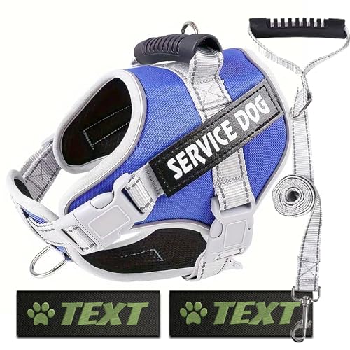 Hundegeschirr Service Dog + Leine + 2 personalisierte Etiketten (Blau, XS) von Canicaprice