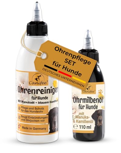 Canifee - Ohren Pflege-Set für Hunde - 250ml Ohrreiniger und 110ml Ohrenmilbenöl im Set, für effektive Reinigung und nachhaltige Pflege von Canifee