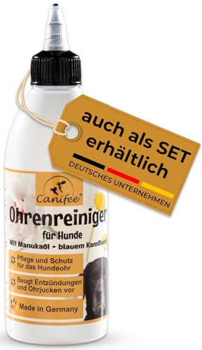 Canifee - Ohrenreiniger für Hunde 250ml mit Manuka- und Kamillenöl und fein einstellbarem Dosierkopf für die optimale Ohrenspülung von Canifee