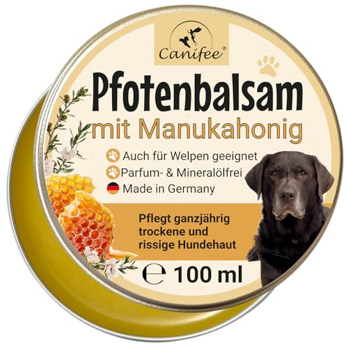 Canifee - Pfotenbalsam für Hunde mit Manukahonig 100ml Dose parfumfrei mineralölfrei zur optimalen Hunde Pfotenpflege, der natürliche Hunde Pfotenschutz für Sommer und Winter von Canifee