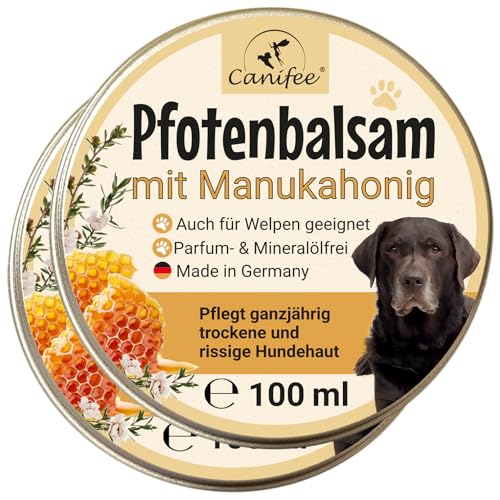 Canifee - Pfotenbalsam Hund mit Manukahonig Doppelpack 2 x100 ml parfümfrei mineralölfrei zur optimalen Hunde Pfotenpflege für Herbst und Winter von Canifee