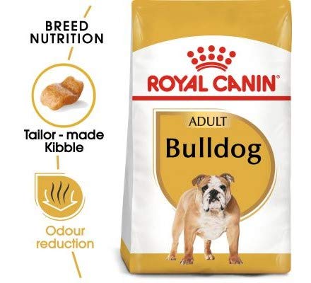 Canin Royal Bulldogge für Erwachsene, 2 x 12 kg, entspricht den Ernährungsbedürfnissen von englischen Bulldoggen im Alter von 12 Monaten, Trockenfutterform für Kiefer und Zähne der Rasse von Canin