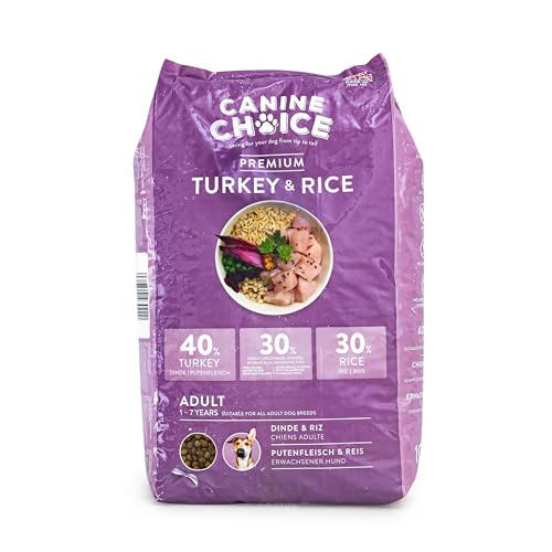 Canine Choice Premium Hundetrockenfutter für ausgewachsene Hunde – Truthahn & Reis 10kg | 40% frischer Truthahn, 30% Reis, hypoallergenes Naturgranulat | Hoher Protein, sanfte Verdauung von Canine Choice
