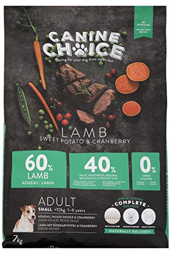 Canine Choice Super Premium Trockenfutter für kleine Rassen für ausgewachsene Hunde – Lamm 7 kg | 60% frisches Lamm, getreidefreies, hypoallergenes Trockenfutter mit Süßkartoffel & Cranberry | Hoher Canine Choice Super Premium Trockenfutter für kleine Rassen für ausgewachsene Hunde – Lamm 7 kg | 60% frisches Lamm, getreidefreies, hypoallergenes Trockenfutter mit Süßkartoffel & Cranberry | Hoher von Canine Choice