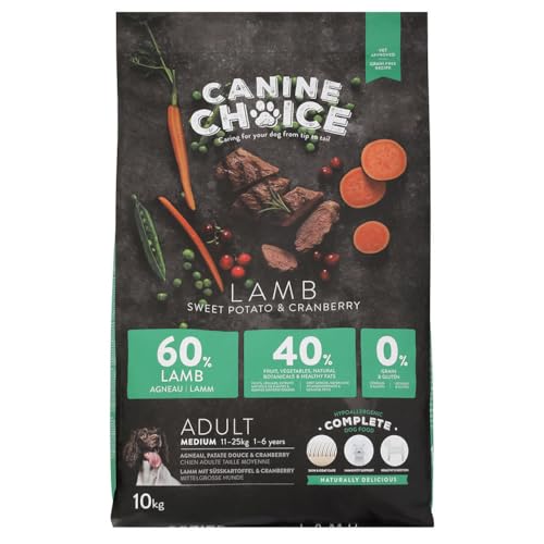 Canine Choice Super Premium Trockenfutter für mittelgroße Rassen für ausgewachsene Hunde – Lamm 10 kg | 60% frisches Lamm, getreidefreies, hypoallergenes Trockenfutter mit Süßkartoffel & Cranberry | Canine Choice Super Premium Trockenfutter für mittelgroße Rassen für ausgewachsene Hunde – Lamm 10 kg | 60% frisches Lamm, getreidefreies, hypoallergenes Trockenfutter mit Süßkartoffel & Cranberry | von Canine Choice
