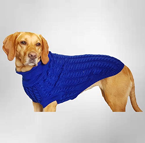 The Rascal Cableknit Hundepullover mit Rollkragen, Blau oder Traube (MD2, Blau) von Canine & Co