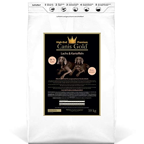 Canis Gold 10 kg Adult 58% Lachs + Kartoffel (Monoprotein) getreidefreies Super Premium Hunde Trockenfutter von Canis Gold