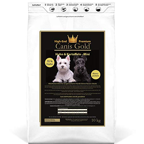 Canis Gold Adult Mini 70% Huhn + Kartoffeln (Monoprotein) | getreidefrei | Trockenfutter aus frischem Fleisch 10 kg von Canis Gold