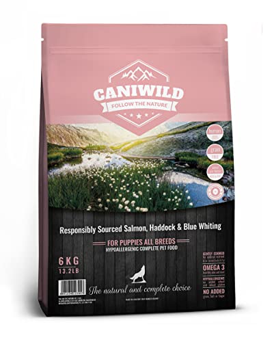 Caniwild Grain-Free Puppy Responsibly Sourced™ Salmon with Haddock and Blue Whiting 6kg, Hypoallergene und Getreidefreie Welpenfutter aller Human-Grade mit Fischen von Caniwild