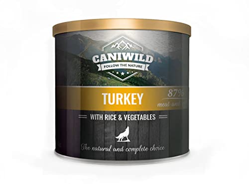 Caniwild Adult Turkey with Rice nad Vegetables 850g, naturbelassenes Premium-Nassfutter für Hunde aller Rassen mit Putte, Reis und Gemüse Dose mit verschließbarem Deckel von Caniwild