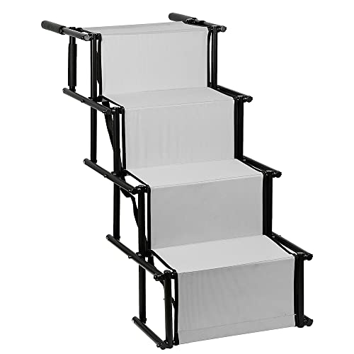 Rampe für Hunde, Treppe für Hunde, Auto, große und kleine Hunde, faltbar, belastbar bis 70 kg, zusammenklappbar, 56 – 76 cm (hellgrau) von Cannoli