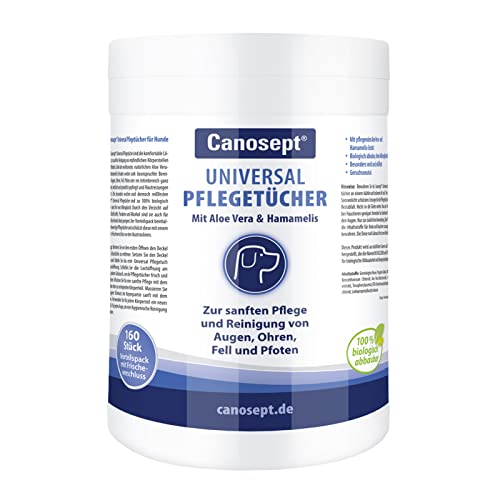 Canosept Universal Pflegetücher für Hunde 160 Stück -Ohrenreiniger Hund, Pfotenpflege Hund, Augenpflege Hund, Fellpflege Hund - Hunde Pflege mit Aloe Vera & Hamamelis - Feuchttücher Hund Canosept Universal Pflegetücher für Hunde 160 Stück -Ohrenreiniger Hund, Pfotenpflege Hund, Augenpflege Hund, Fellpflege Hund - Hunde Pflege mit Aloe Vera & Hamamelis - Feuchttücher Hund von Canosept