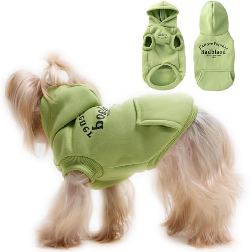 Winter-Hunde-Kapuzenpullover mit Taschen, warme Hundekleidung für kleine Hunde, Chihuahua-Mantel, Kleidung, Welpen, Katze, Custume (Grün, Größe M) von Cantuccistudio