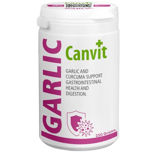 Canvit Knoblauchtabletten für Hunde & Katzen | Nahrungsergänzungsmittel Hunde mit Curcuma Unterstützung | Immununterstützung für Hund | Vitiman B12 Magen-Darm-Gesundheit und Verdauungsunterstützung | von Canvit