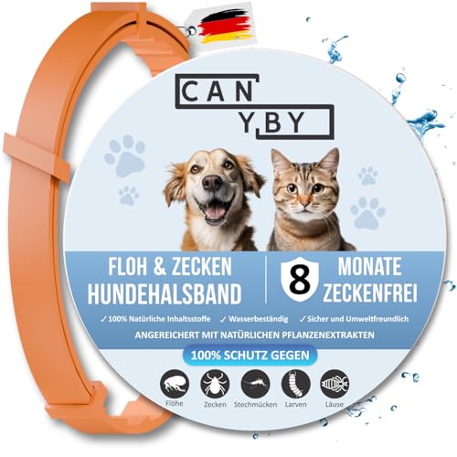 CANYBY Zeckenhalsband für Hunde – Natürlicher Zecken- & Flohschutz, Wasserdicht & Effektiver Schutz bis zu 8 Monate mit 100% natürlichen Inhaltsstoffen (Orange, 62cm) von CANYBY