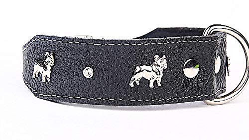 Capadi K0311 Hundehalsband für Bulldoge verziert mit Metallaplikation aus echtem strapazierfähiges Leder weich unterlegt, Schwarz, Breite 40 mm, Länge 50 cm von Capadi