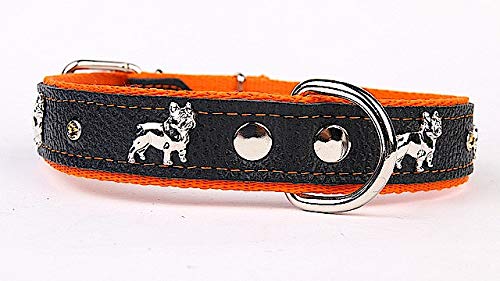 Capadi K0336 Enges Hundehalsband für Bulldoge verziert mit Ornament und Christallsteinen aus echtem strapazierfähiges Leder weich unterlegt, Orange, Breite 30 mm, Länge 45 cm von Capadi