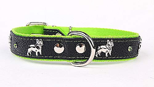 Capadi K0345 Enges Hundehalsband für Bulldoge verziert mit Ornament und Christallsteinen aus echtem strapazierfähiges Leder weich unterlegt, Grün, Breite 30 mm, Länge 55 cm von Capadi