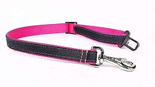 Capadi K0704 Autosicherheitsgurt für den Hund weich unterlegt und Starkes Hundehalsband aus Echtleder, Pink, Breite 25 mm, Länge 70 cm von Capadi