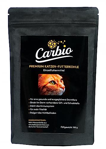 Carbio Katzen-Futterkohle - 150g - Für eine gesunde Verdauung, zur Vorbeugung und als natürliche Sofort-Hilfe bei Durchfall von Carbio