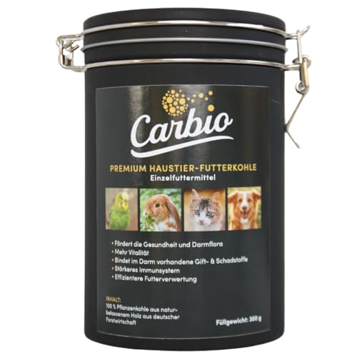 Carbio Premium Haustier-Futterkohle. Für eine gesunde Darmflora und stärkeres Immunsystem. 300g Dose GMP+Zertifiziert von Carbio